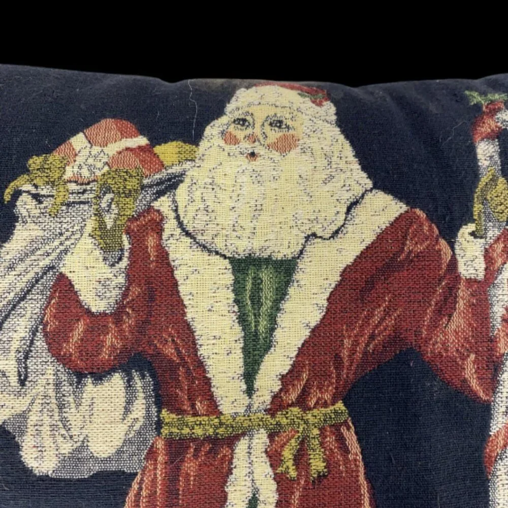 CHRISTMAS THROW PILLOWS -- Set of 2, Classic Santa/Winter Sleigh Scene, Vintage